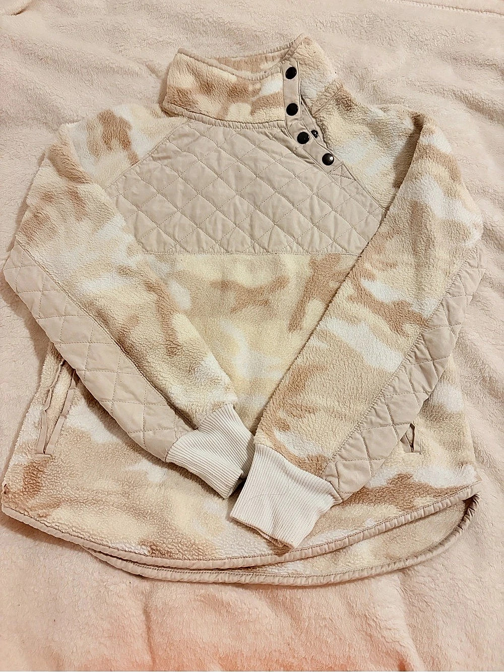 Abercrombie & Fitch Quilted Snap-Up Sherpa Fleece Pullover Pink & Cream XS 🐑☁️